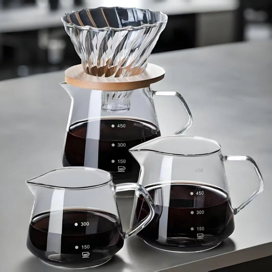 Pour Over Coffee Maker Set with Wooden Support Coffee Filter, Coffee Pot with Handle, Glass Coffee Dripper Peaceful Pleasures Health and Wellness