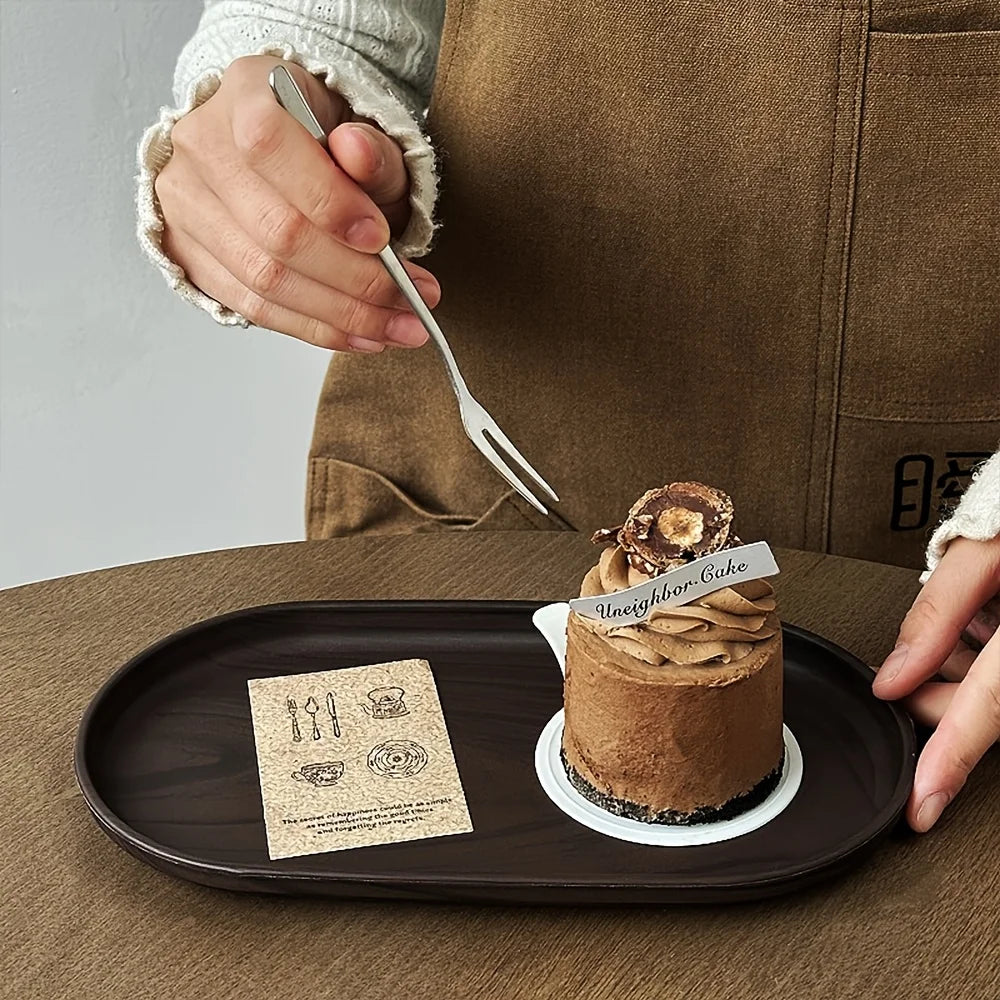2-Piece Set of Small Oval Trays in Walnut Wood Color, Suitable for Tea Cups, Small Plates, Snacks, Cakes, Café Desserts, Storage Trays, Tea Trays, Christmas and Halloween Table Decorations Peaceful Pleasures Health and Wellness