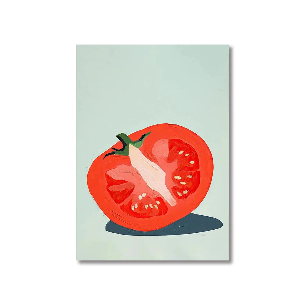 (1pc frameless)Colorful Modern Abstract Fruit Canvas Prints Maximalist Peach Strawberry Watermelon Wall Art Poster for Living Peaceful Pleasures Health and Wellness CT10060-9 30x40cm Unframed
