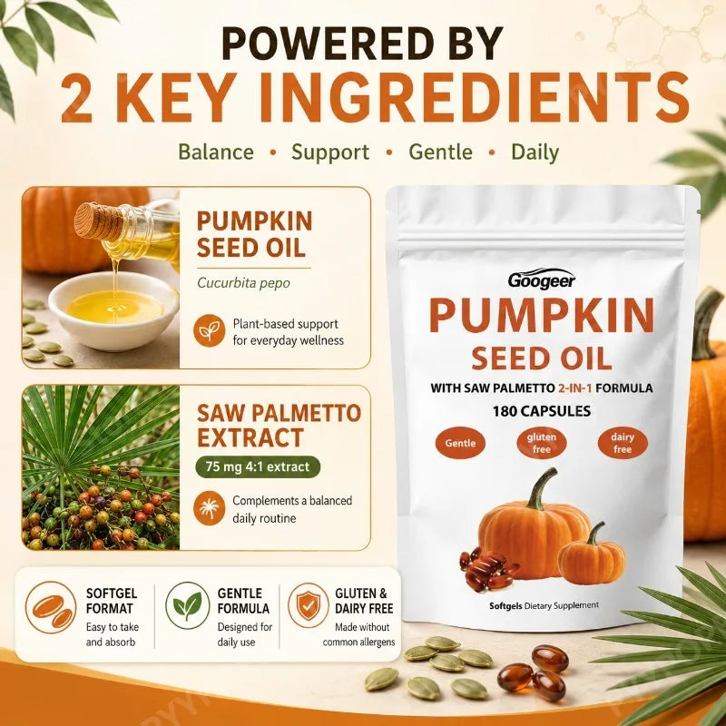 Pumpkin Seed Oil Softgels 180ct | Saw Palmetto & Fish Oil
