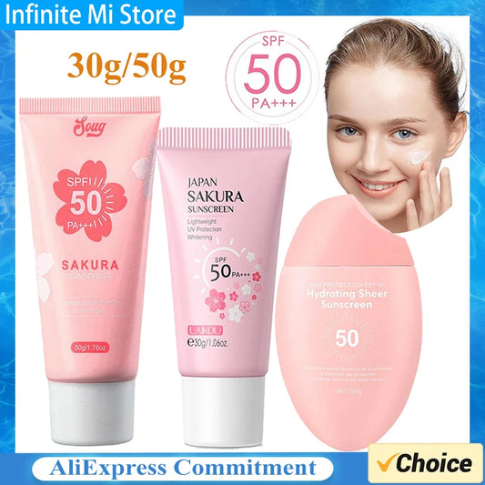 Facial Body Sakura Sunscreen Face Makeup Primer Sunblock Skin Protective Cream Oil-control Moisturizing SPF50 PA+++ Makeup Base Peaceful Pleasures Health and Wellness