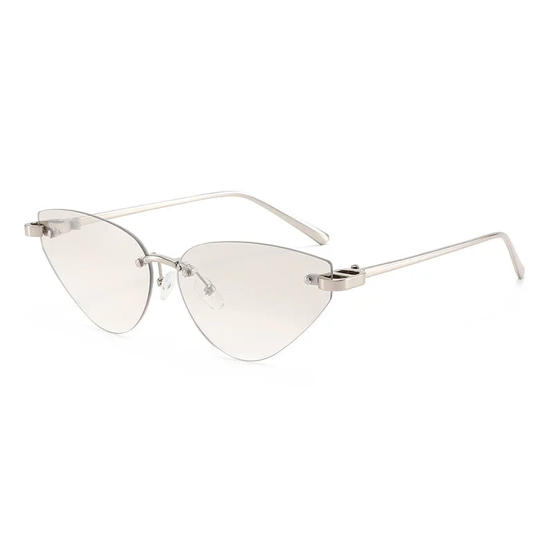 Retro Rimless Oval Cat Eye Sunglasses UV400 | Unisex Punk Shades