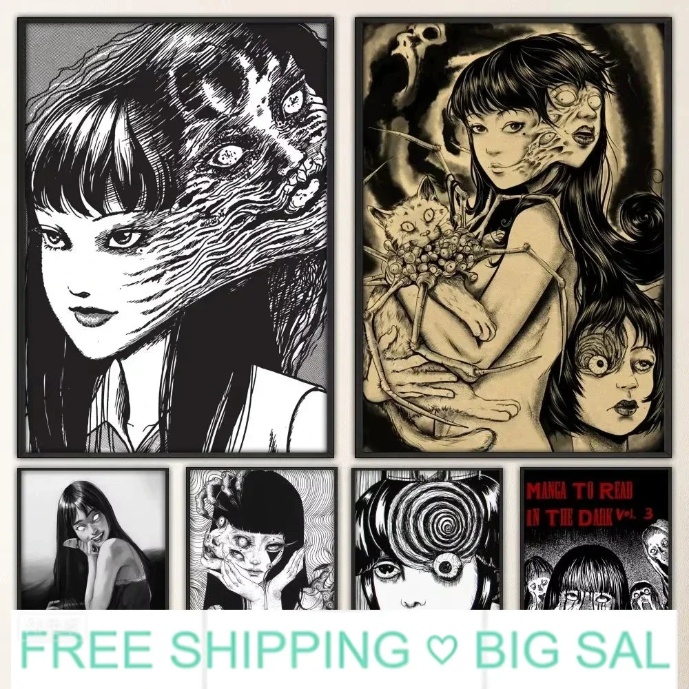 Junji Ito Horror Anime Canvas Poster | Dark Aesthetic Wall Art