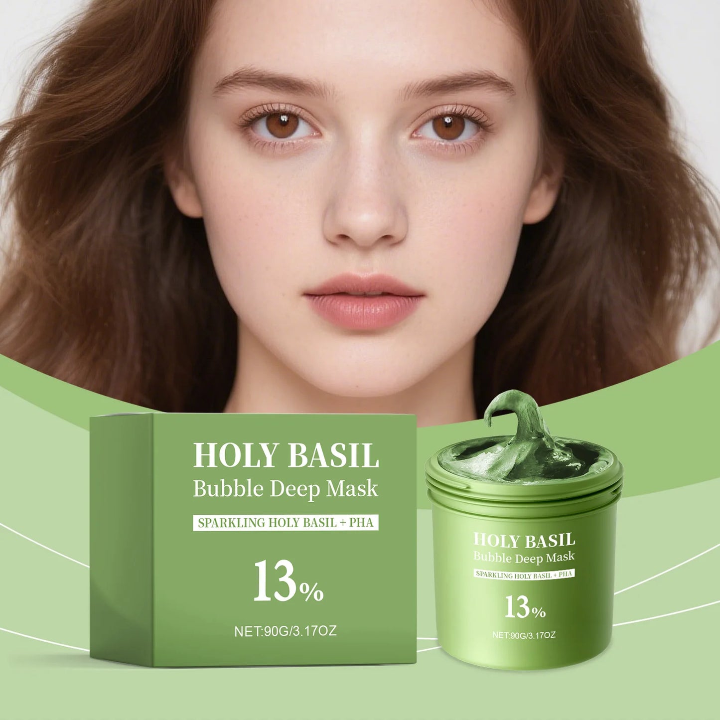 Basil Bubble Cleansing Mask Reduce Blackheads Purify Skin Oil Control Gentle Exfoliate Remove Pores Dirt Moisturizes Mud Mask Peaceful Pleasures Health and Wellness