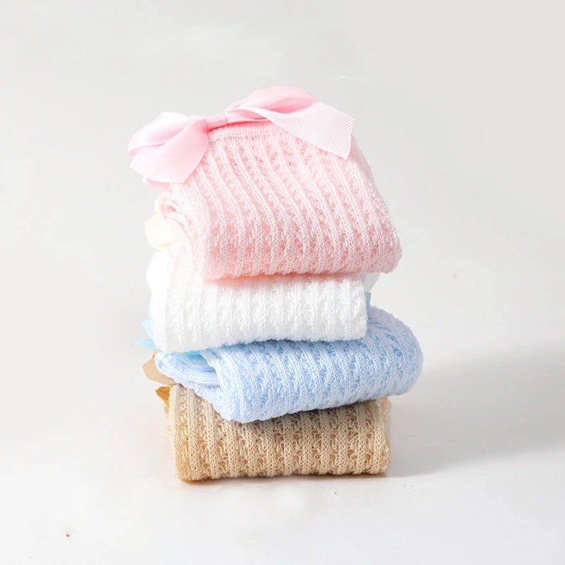Baby Girl Bow Lace Knee High Socks | 0–24 Months Cotton