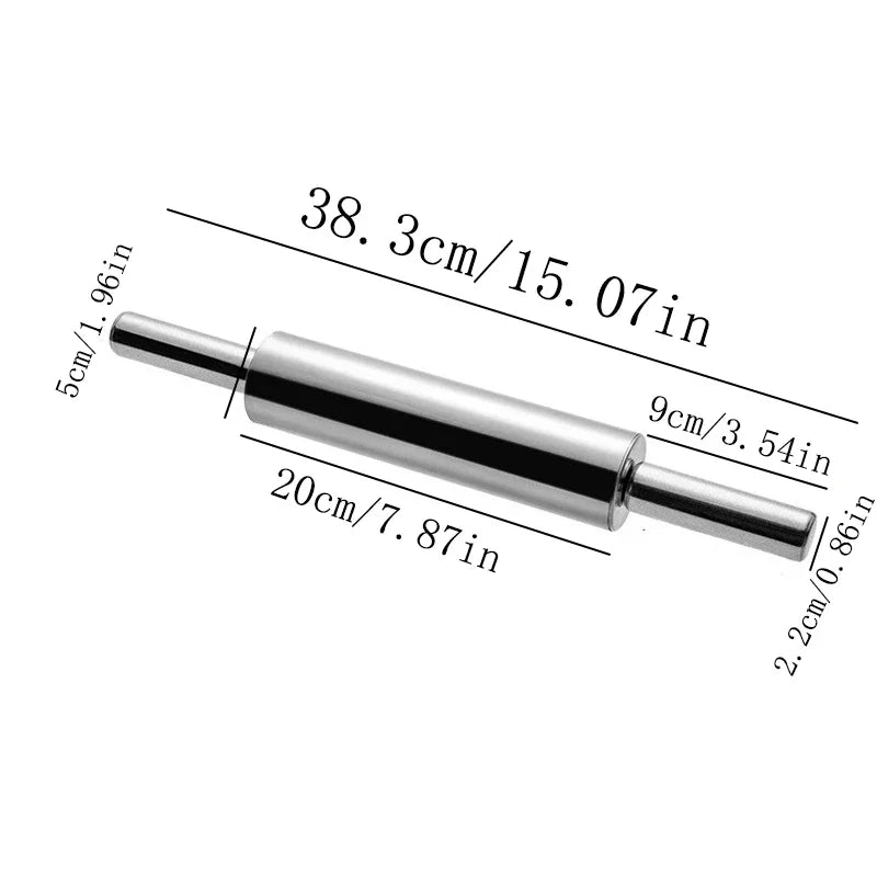 Stainless Steel Rolling Pin – Non-Stick, Heavy-Duty with Handle for Pizza, Bread, Dumplings & Pastry