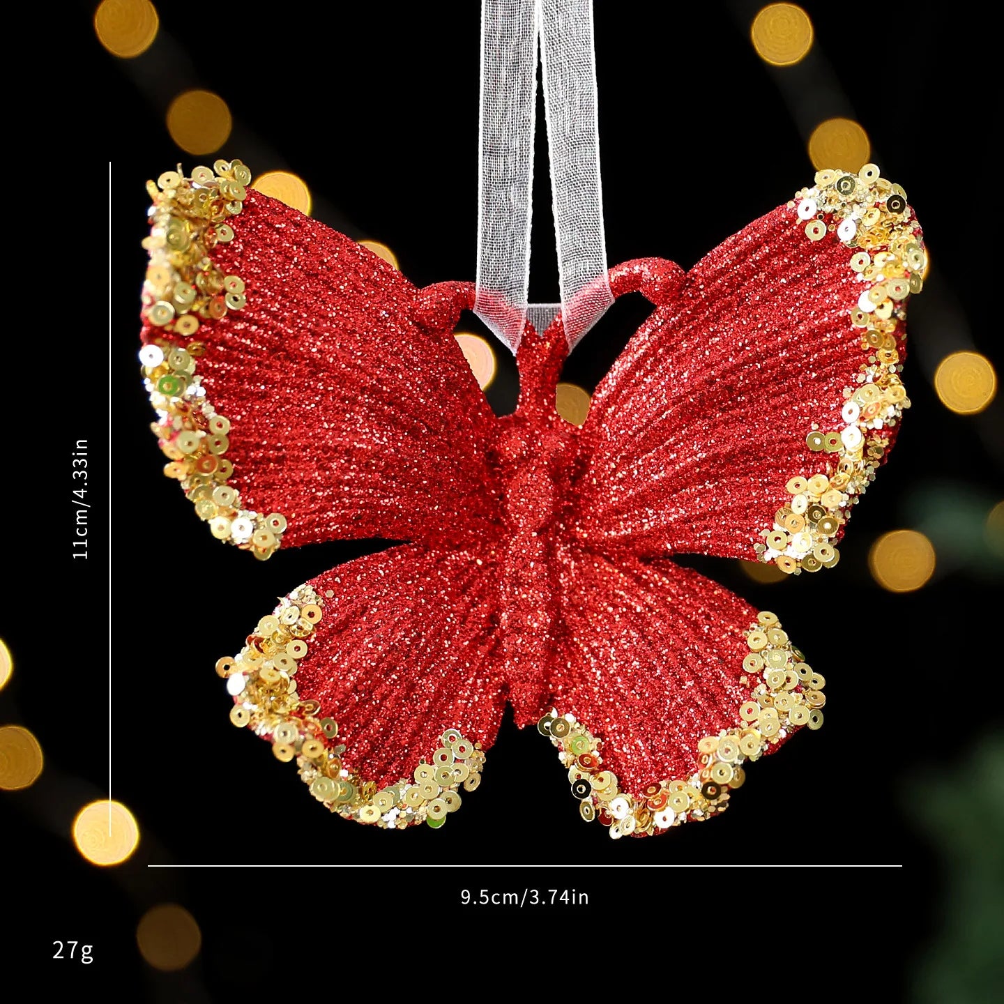 Red Glitter Christmas Pendant with Gold Sequins | Tree Ornament