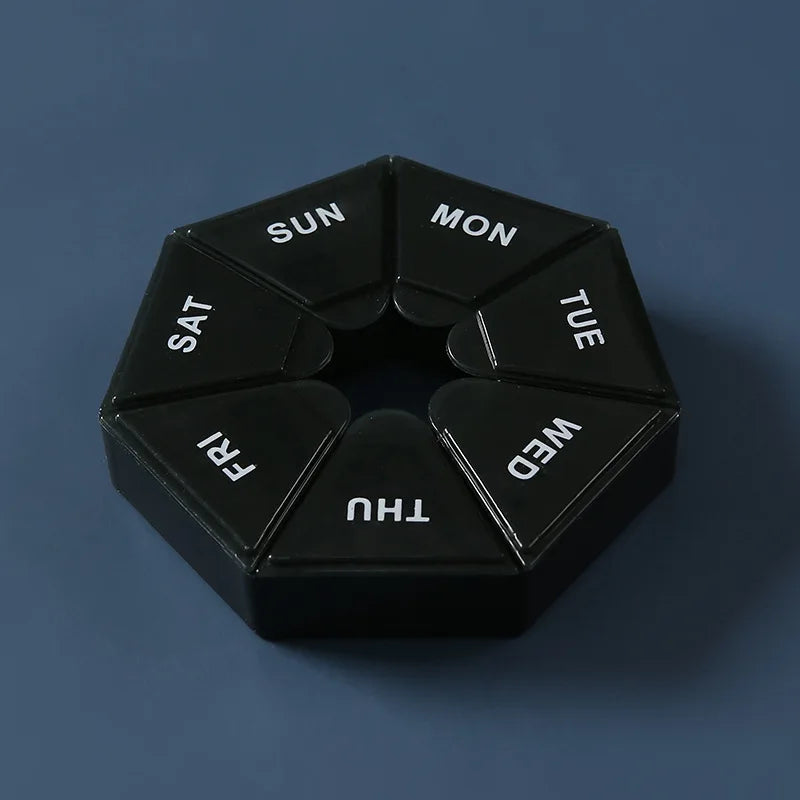 7 Days Weekly Pillbox Tablet Holder Medicine Storage Case Drug Container Pill Organizer Weekly Capsule Pill Box Color Organizer Peaceful Pleasures Health and Wellness black