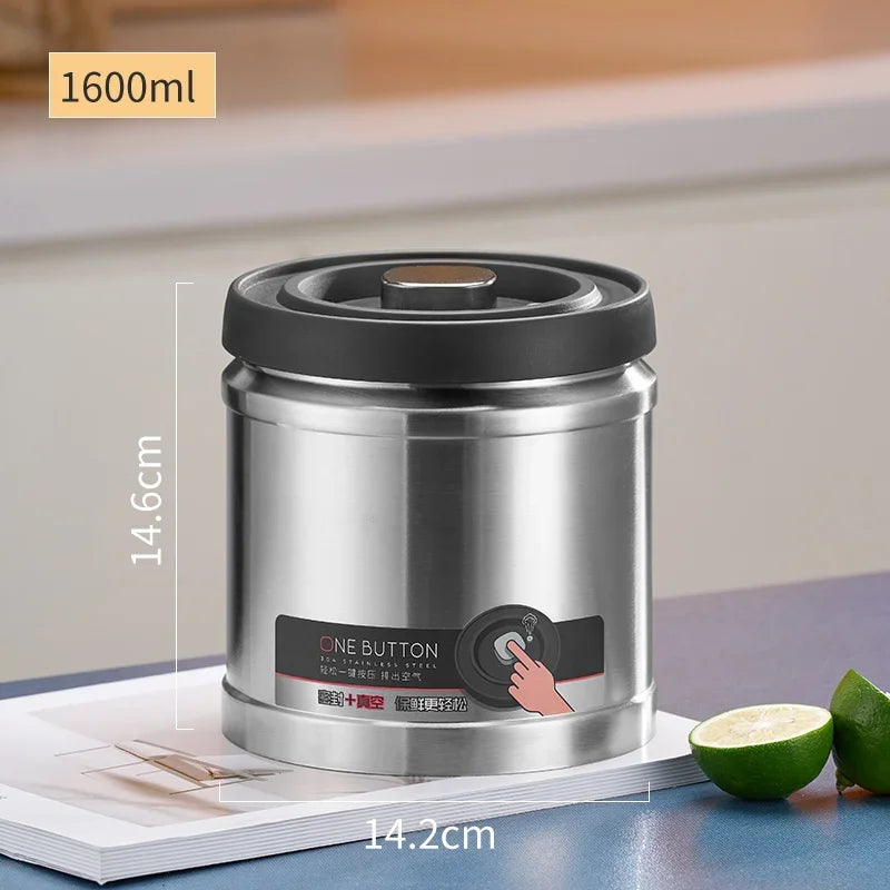 Vacuum Sealed Jug Coffee Beans Stainless Steel Airtight Container Kitchen Food Grains Candy Keep Fresh Storage Jar Peaceful Pleasures Health and Wellness 1600ML