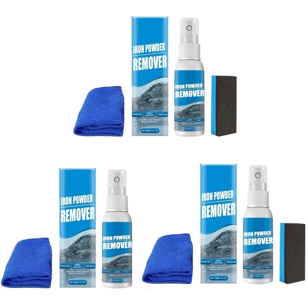 Car Deep Cleaning Supplies Remove Rust Spots Dirt Spray Tools Car Metal Surface Iron Powder Rust Removal Spray Decontamination Peaceful Pleasures Health and Wellness 3pcs 30ml