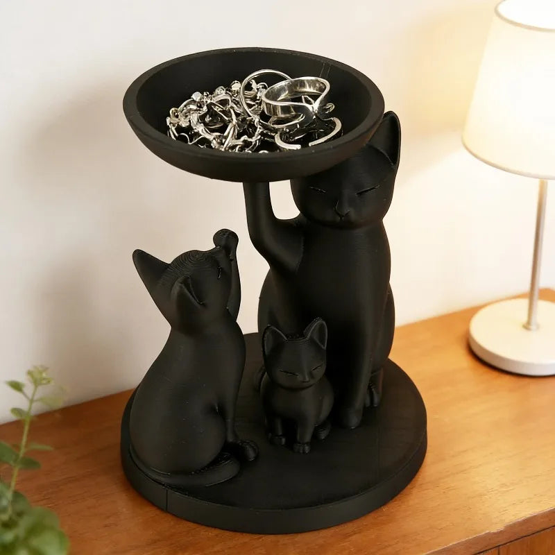 3D Printed Black Cat Storage Tray Set of 3 | Jewelry & Keys