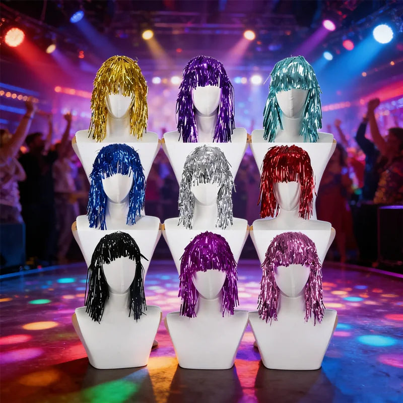 Foil Tinsel Fancy Dress Wig | Metallic Party & Cosplay Wig