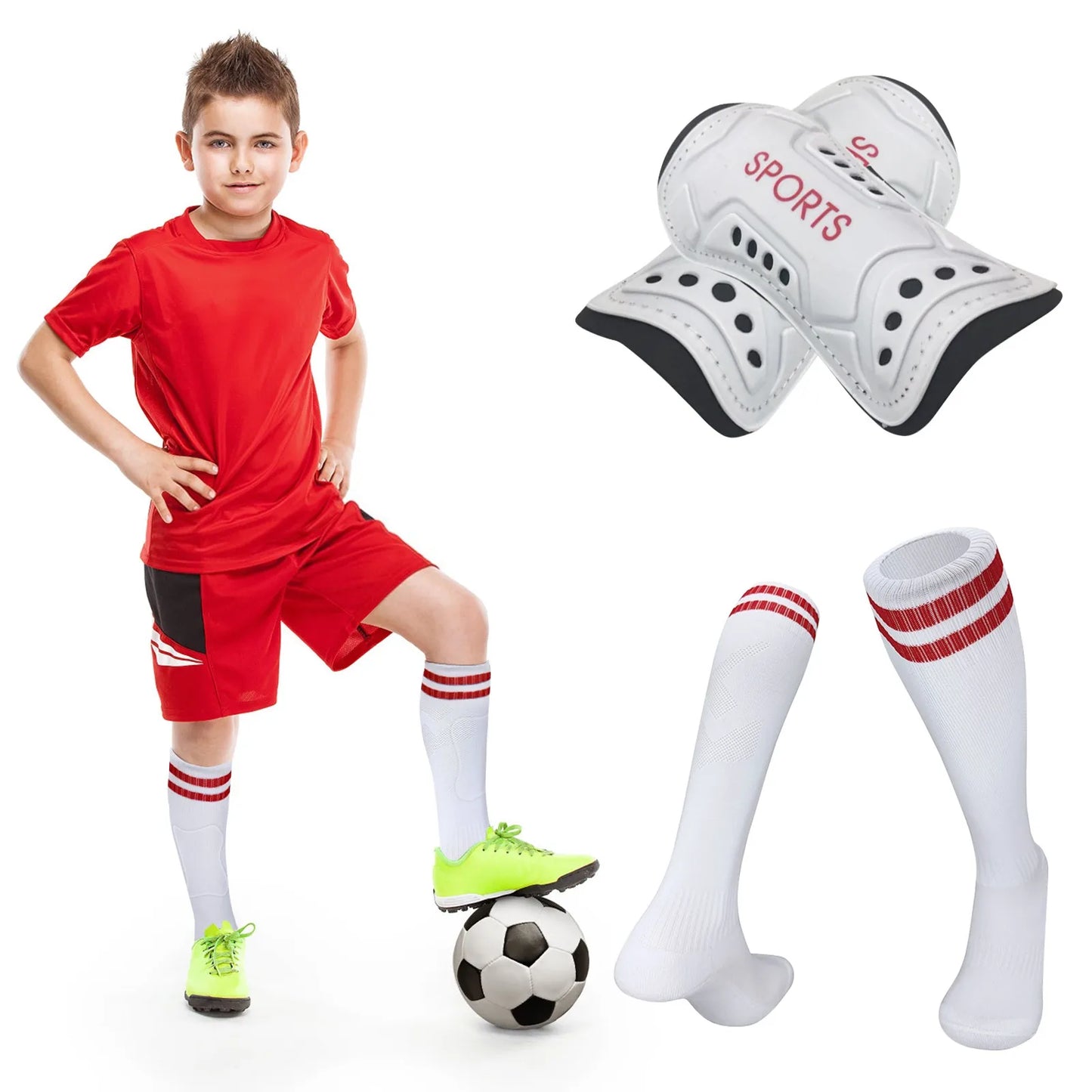 Kids Football Socks & Shin Guards Set – Anti-Slip Knee-High