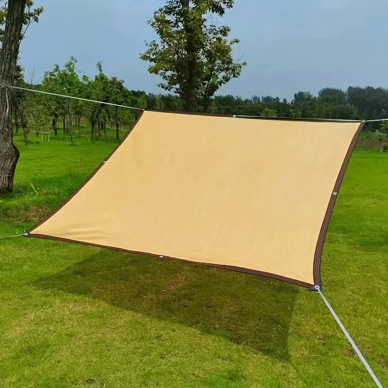 Beige Sun Shade Sail UV-Blocking Perforated PE Mesh 2x2m