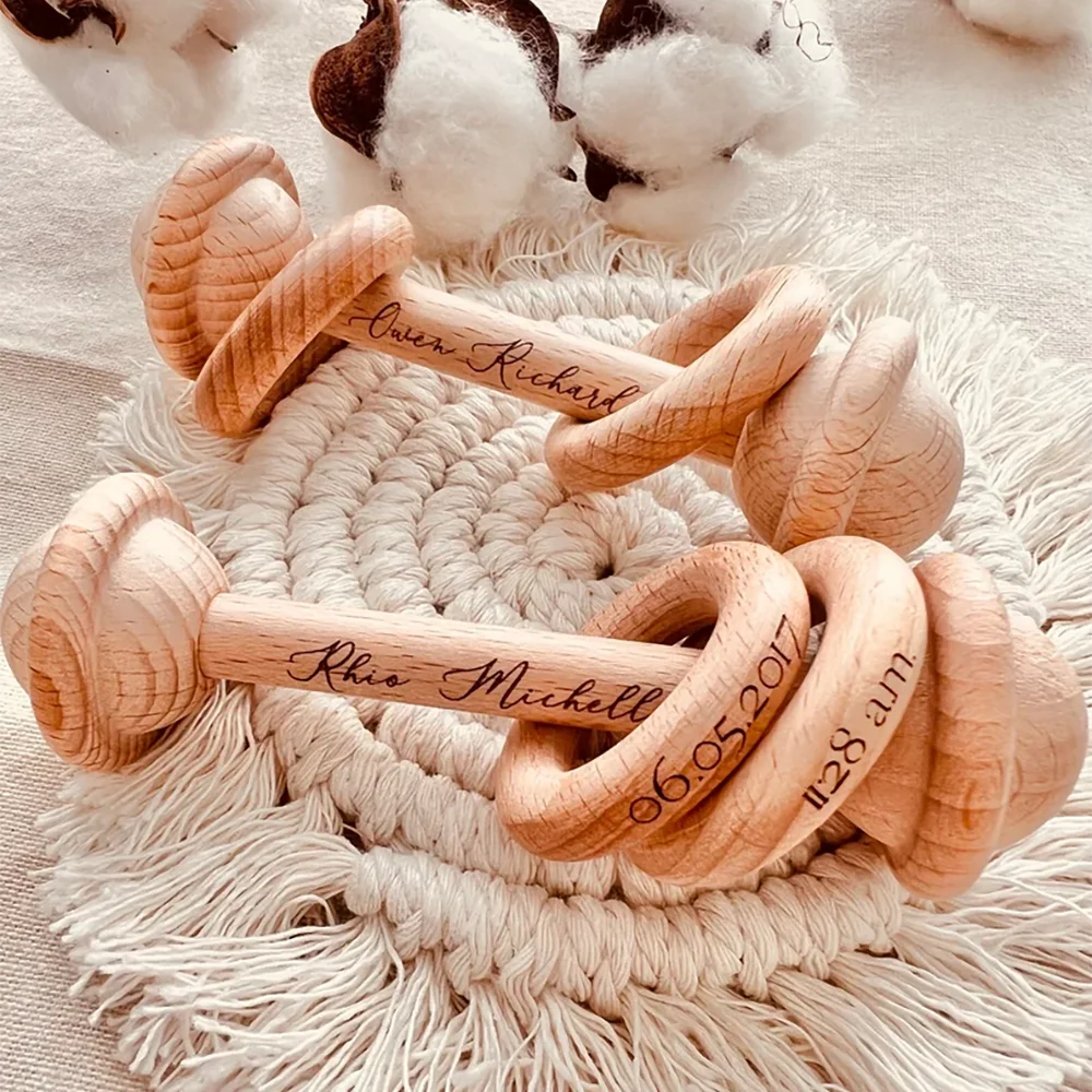 Personalized Wooden Baby Rattle – Engraved Newborn Keepsake Gift Personalized Baby Rattle Peaceful Pleasures Health and Wellness