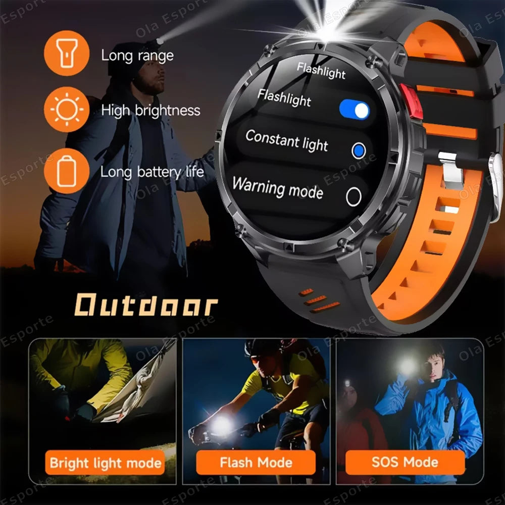 2026 New 1100mAh 1.7 Inch Smart Watch GPS path 5ATM Waterproof Sports Run Hiking Outdoors Compass Flashlight Military Smartwatch Peaceful Pleasures Health and Wellness