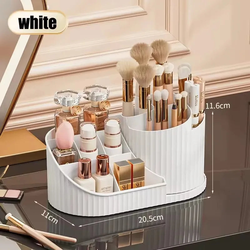 360° Rotating Makeup Organizer with Brush Holder | Large
