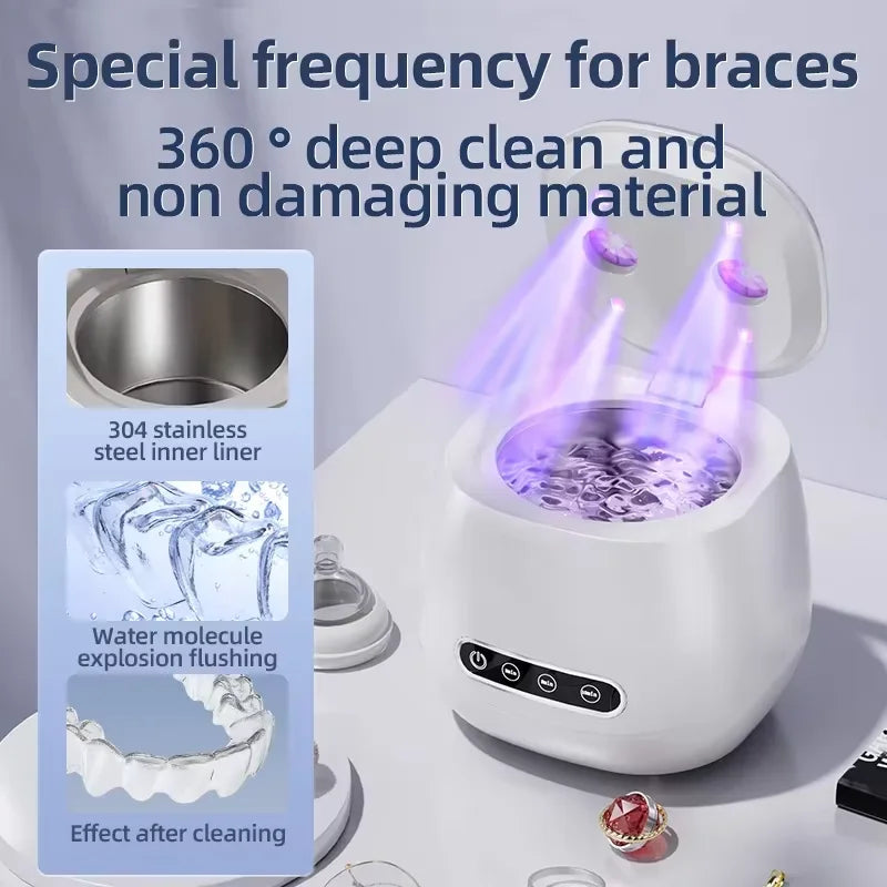 Portable Ultrasonic Denture & Jewelry Cleaner with UV Sanitizer Ultrasonic Cleaner Peaceful Pleasures Health and Wellness White-02