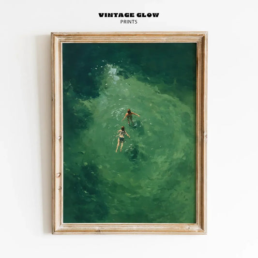 Swimming in Green Abstract Canvas Wall Art | Retro Minimalist Print Abstract Canvas Print Peaceful Pleasures Health and Wellness TR12173 40x60cm Unframed