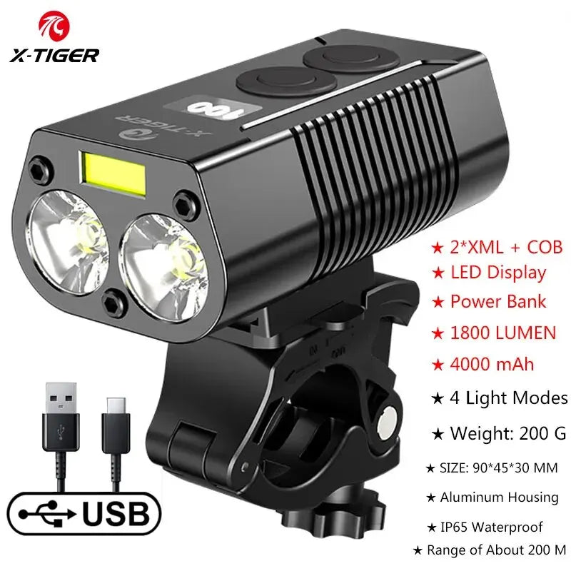 X-TIGER 1800 Lumen Bike Light 4000mAh Power Bank IPX6 LED