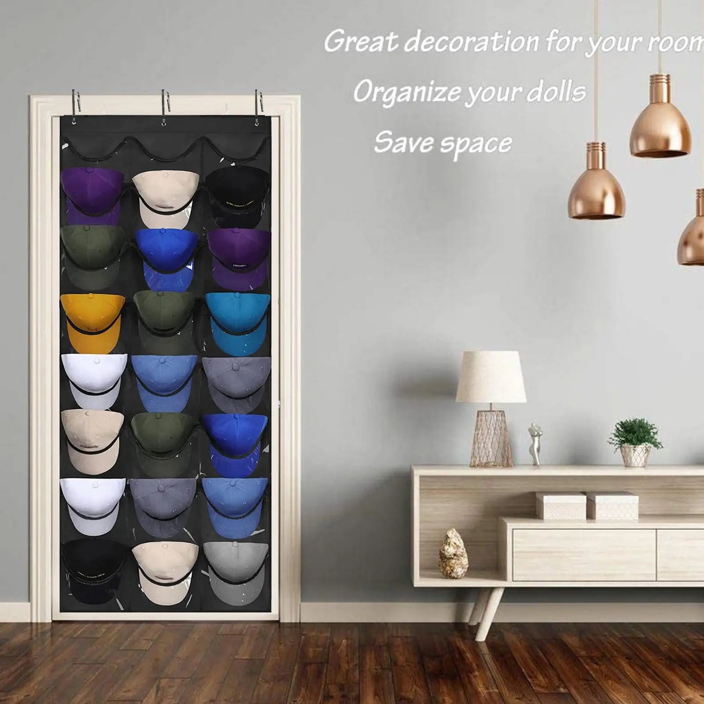 24-Pocket Baseball Cap Organizer – Over-Door Hat Rack Storage