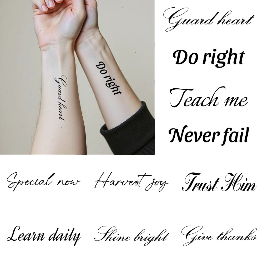 Waterproof Temporary Tattoo Stickers – Black Words & Feather