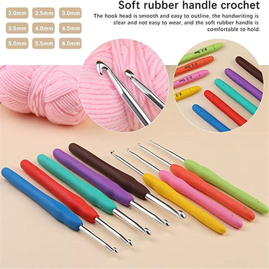 Tpr Crochet 2.0-6.0mm 9-Piece Soft Handle Crochet Hand Woven Rainbow Soft Handle Crochet Aluminum Crochet Set Knitting Needle Peaceful Pleasures Health and Wellness