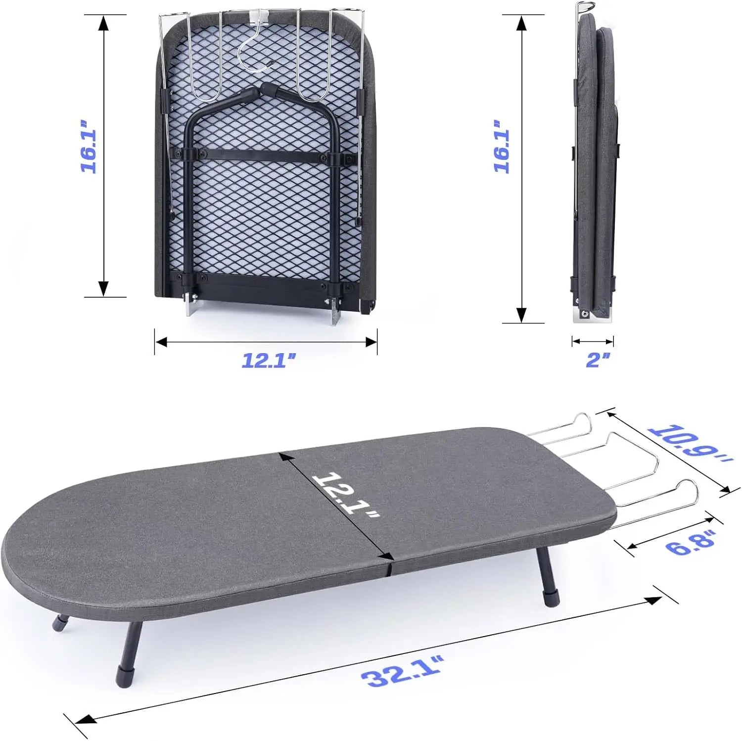 Compact Tabletop Ironing Board – Foldable, 32x12", Iron Rest, Black Peaceful Pleasures Health and Wellness