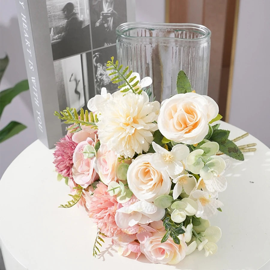 Silk Rose & Chrysanthemum Artificial Flowers | Bridal Bouquet Decor