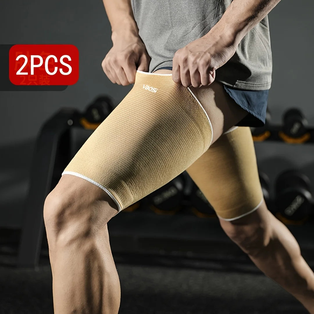 2PC thigh Compression Sleeve for Women Men, outdoor sports compression thigh brace for runners Peaceful Pleasures Health and Wellness Beige