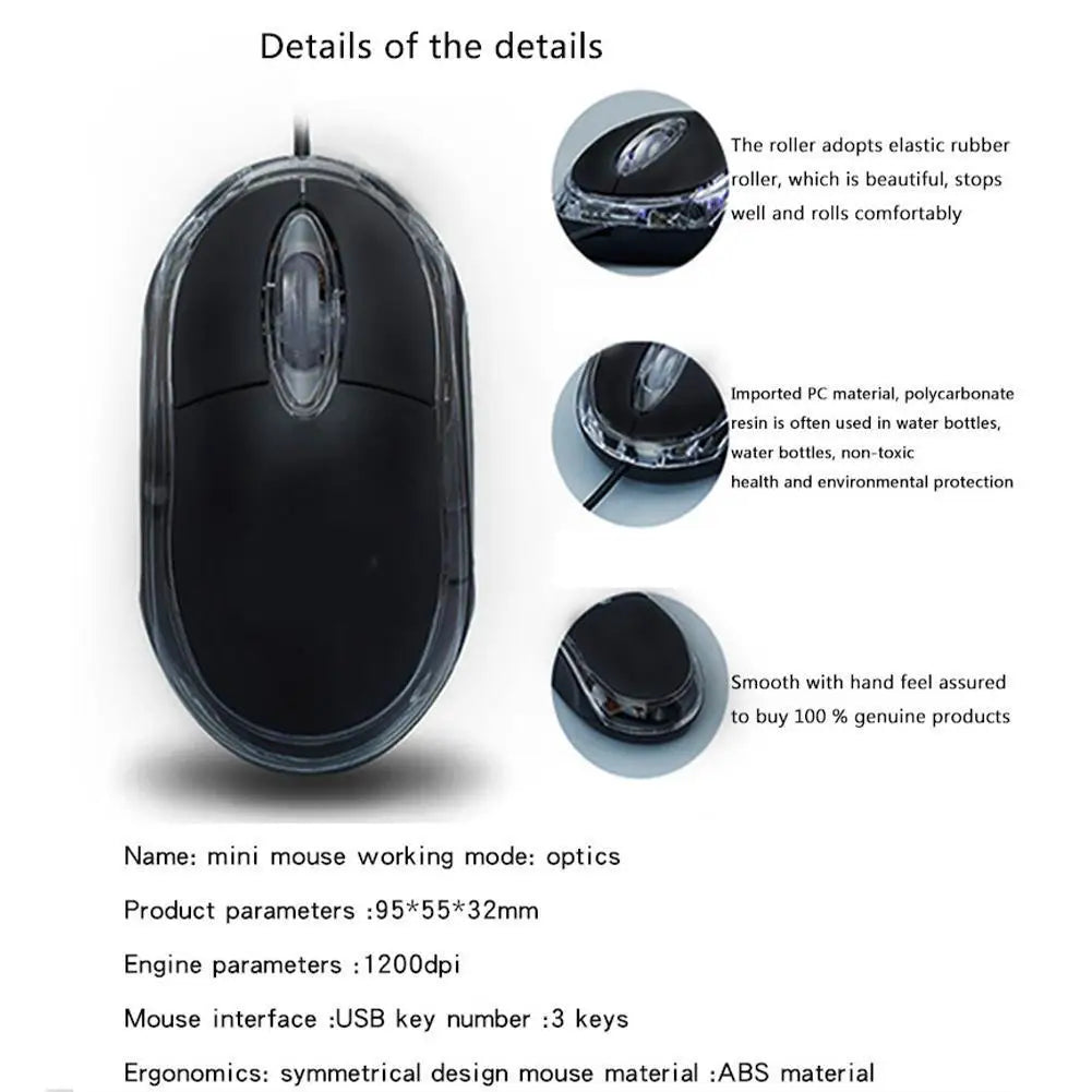 Wired USB Optical Mouse 1000 DPI – 3-Button Laptop & Desktop