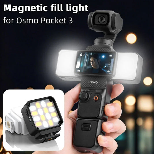 Portable Three-Level Magnetic LED Fill Light for DJI Osmo Pocket 3 Dimming Brightness Photography Lighting Light Accessories Peaceful Pleasures Health and Wellness