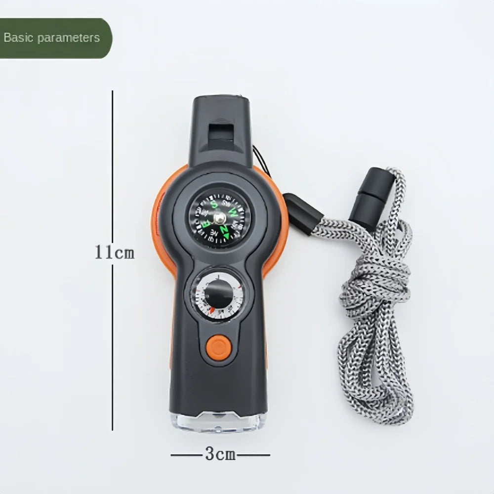 7 in 1 Emergency Safety Whistle Loud Survival whistle thermometer with Mini Compass for Outdoor Hiking Camping Boating ﻿ Peaceful Pleasures Health and Wellness black