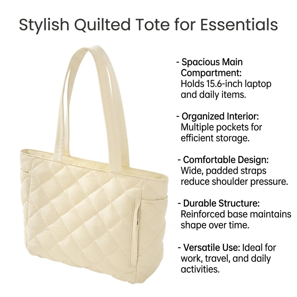 Women Tote Bag Large Capacity Quilted Design For 15.6 Inch Laptop And Daily Use Peaceful Pleasures Health and Wellness