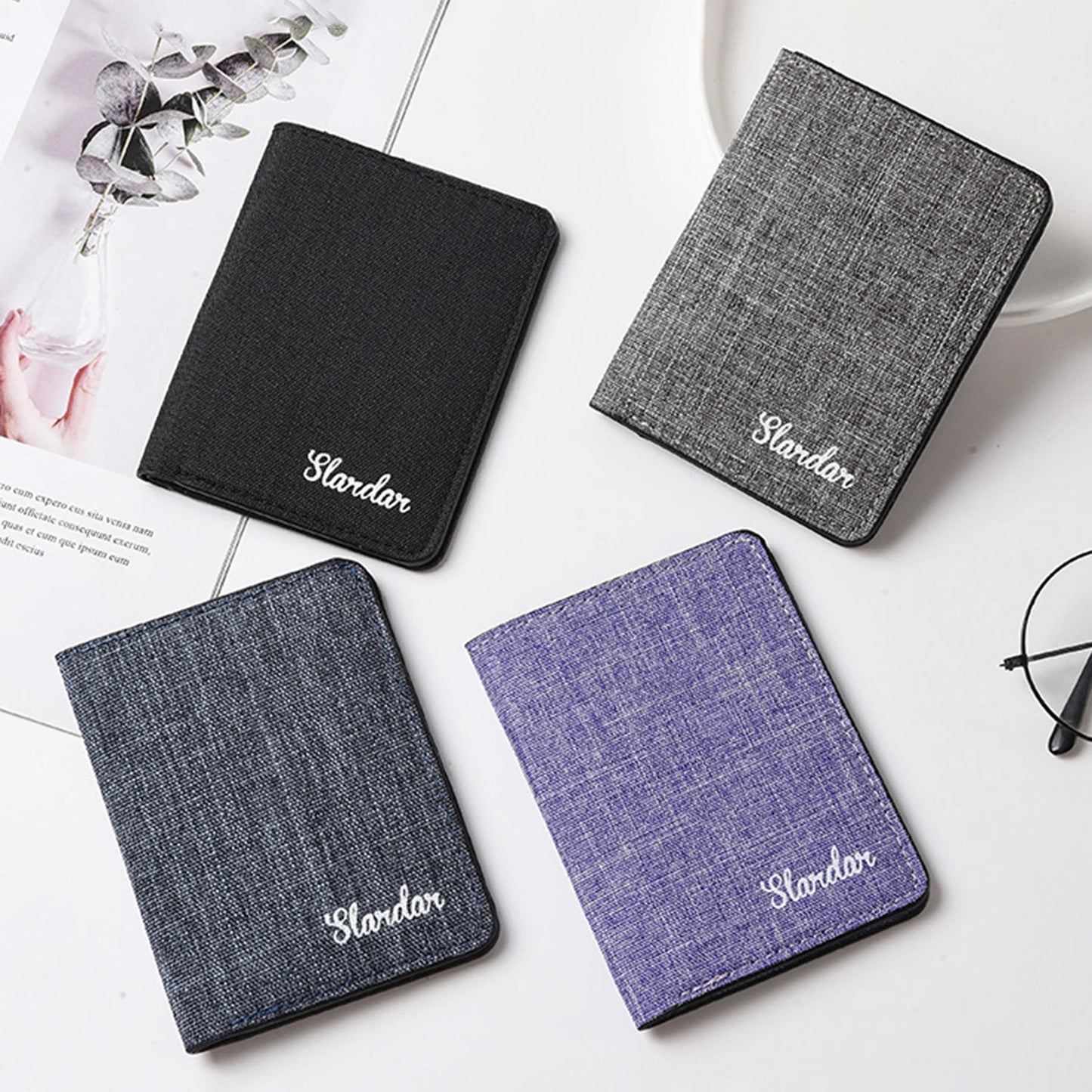 Men's Short Vertical Canvas Wallet Compact Wallet Driving License Storage Bag for Outdoor Traveling Shopping Peaceful Pleasures Health and Wellness