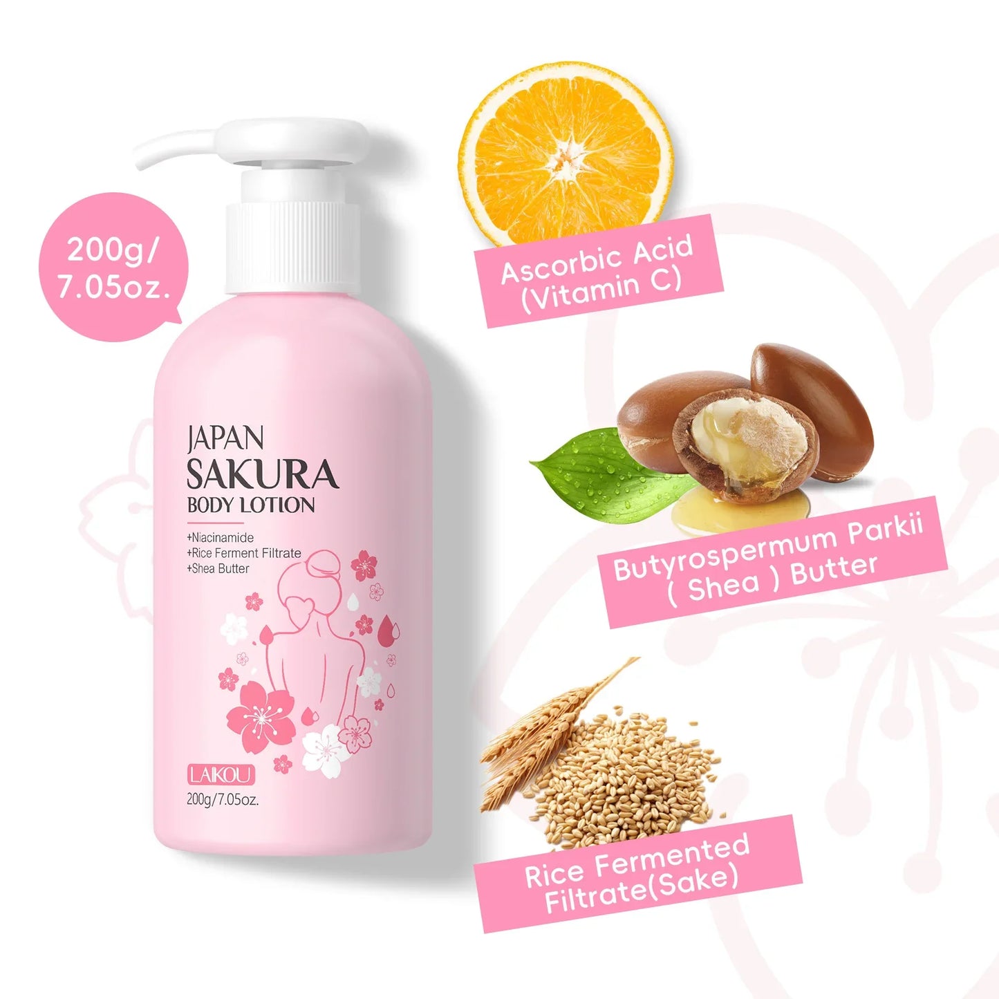 LAIKOU Cherry Blossom Body Lotion – 24H Sakura Moisturizer