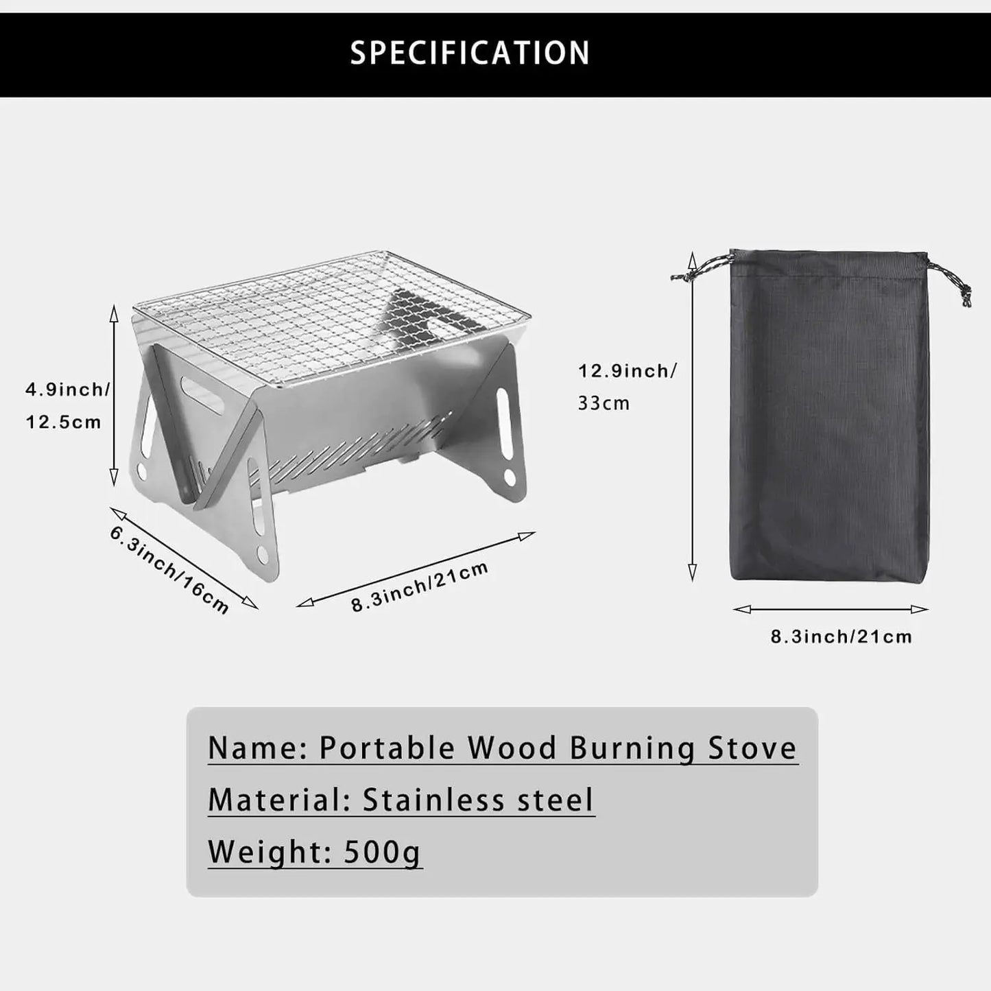 Backpacking Stove Folding Stainless Steel Charcoal Grill BBQ Wood Burning Camp Stove for Hiking Picnic Garden Backyard Cooking Peaceful Pleasures Health and Wellness