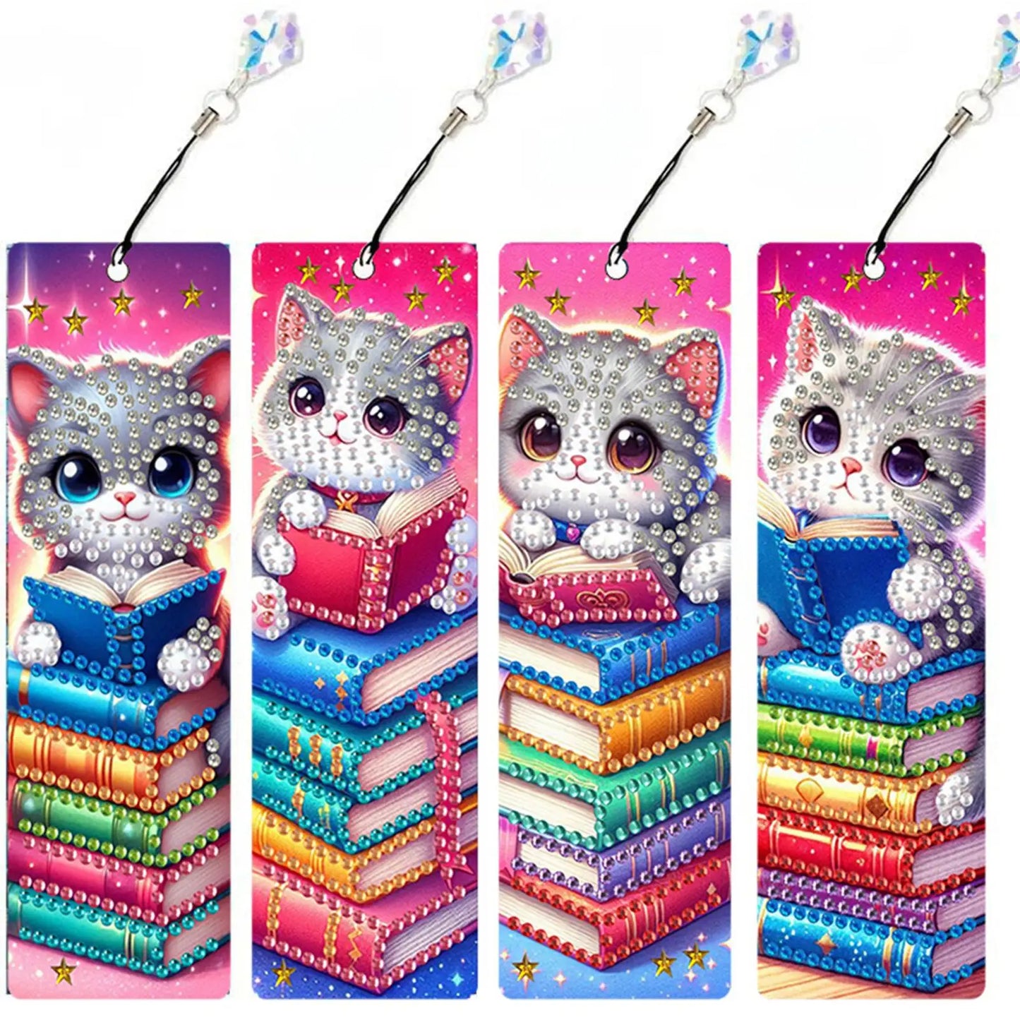 4-Pack DIY Diamond Painting Bookmarks with Pendants – Beginner Kit