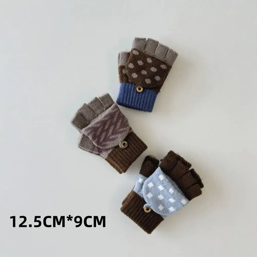 Fashion Childrens Neck Hanging Gloves Winter Western Style Cold Resistant Five Finger Gloves Warm Retro Patterned Woolen Gloves Peaceful Pleasures Health and Wellness