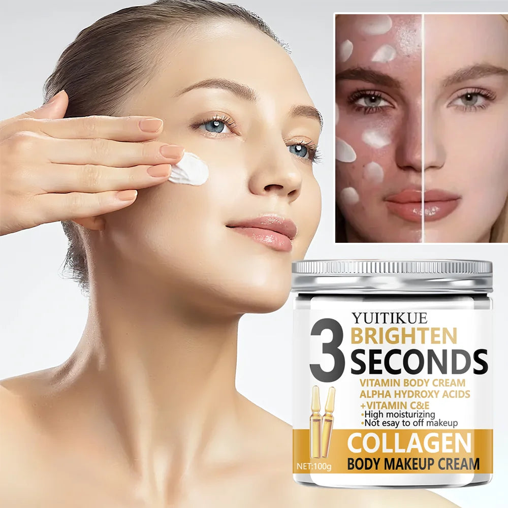 YUITIKUE 3-Second Brightening Cream 100g - Vitamin C&E + Collagen, Instant Glow & Moisturize, Makeup Base & Body Care Peaceful Pleasures Health and Wellness