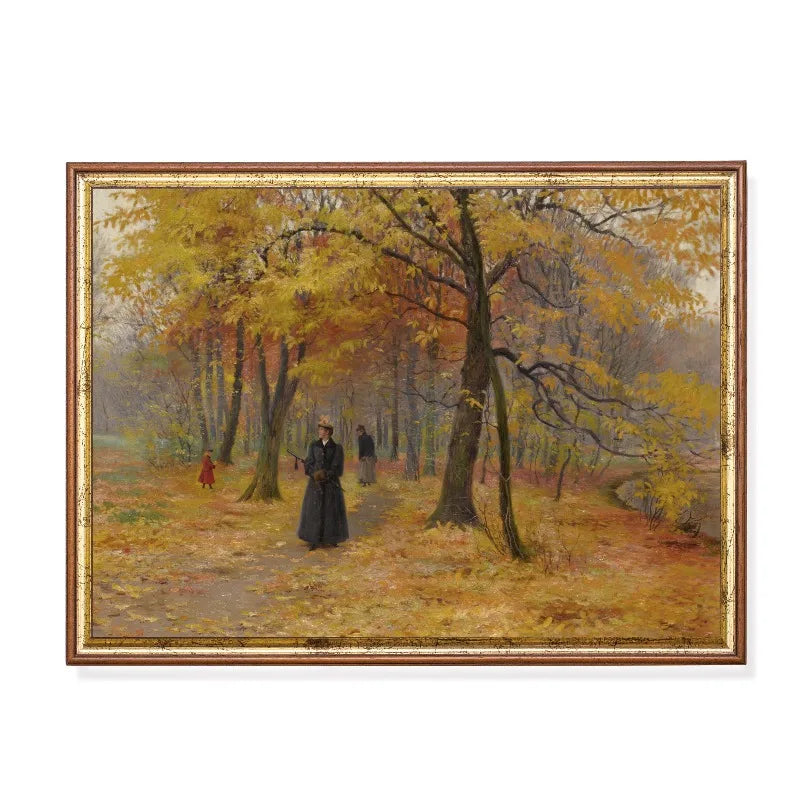 Autumn Forest Gold Trees Vintage Moody Canvas Wall Art Print