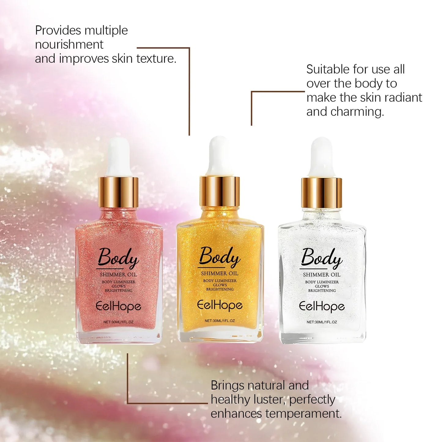 Body Shimmer Oil – Gold Highlighter Drops for Face & Body