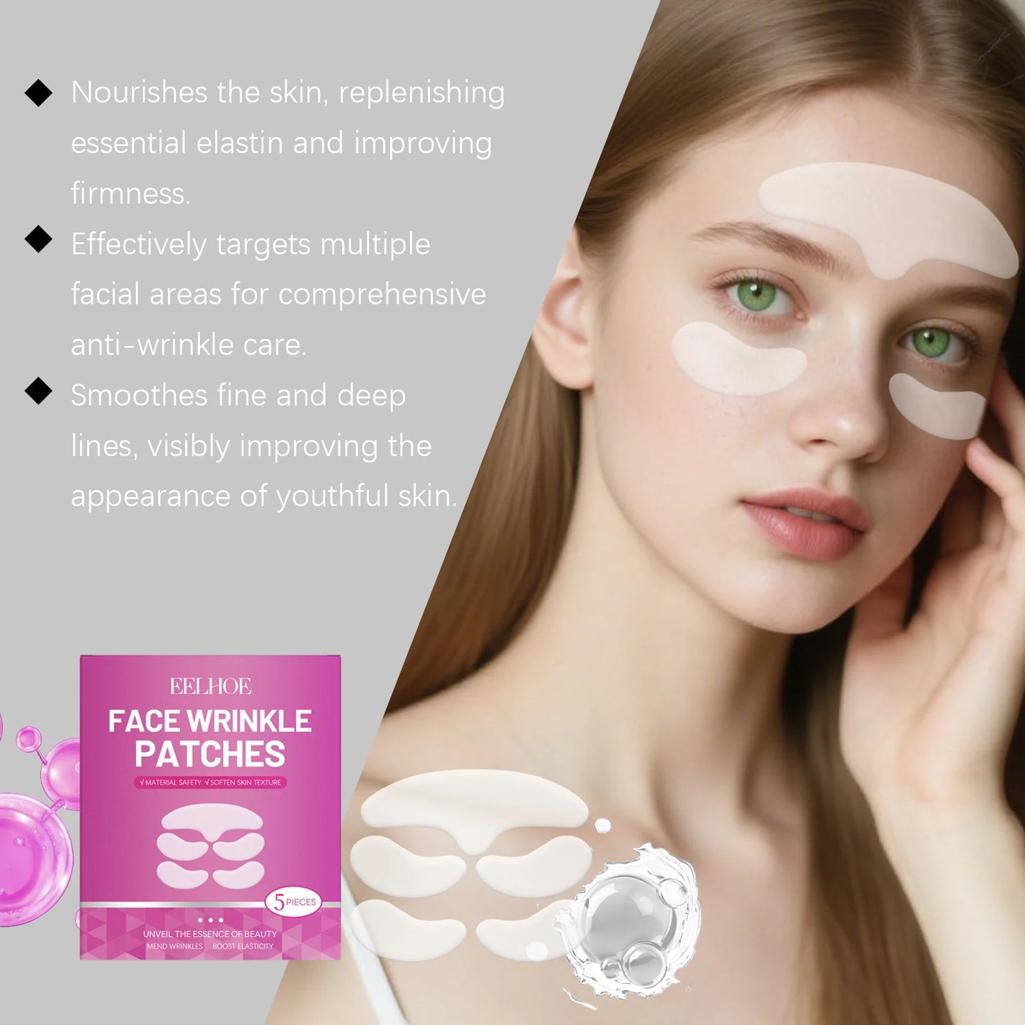 EELHOE Anti-Wrinkle Face Patches – Lifting & Firming 5pc Anti-Wrinkle Face Patch Peaceful Pleasures Health and Wellness