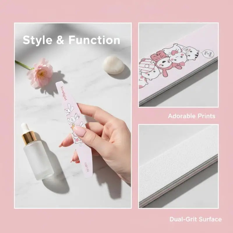 Cartoon Nail Files 5-Pack | Double-Sided 100/180 Grit Manicure
