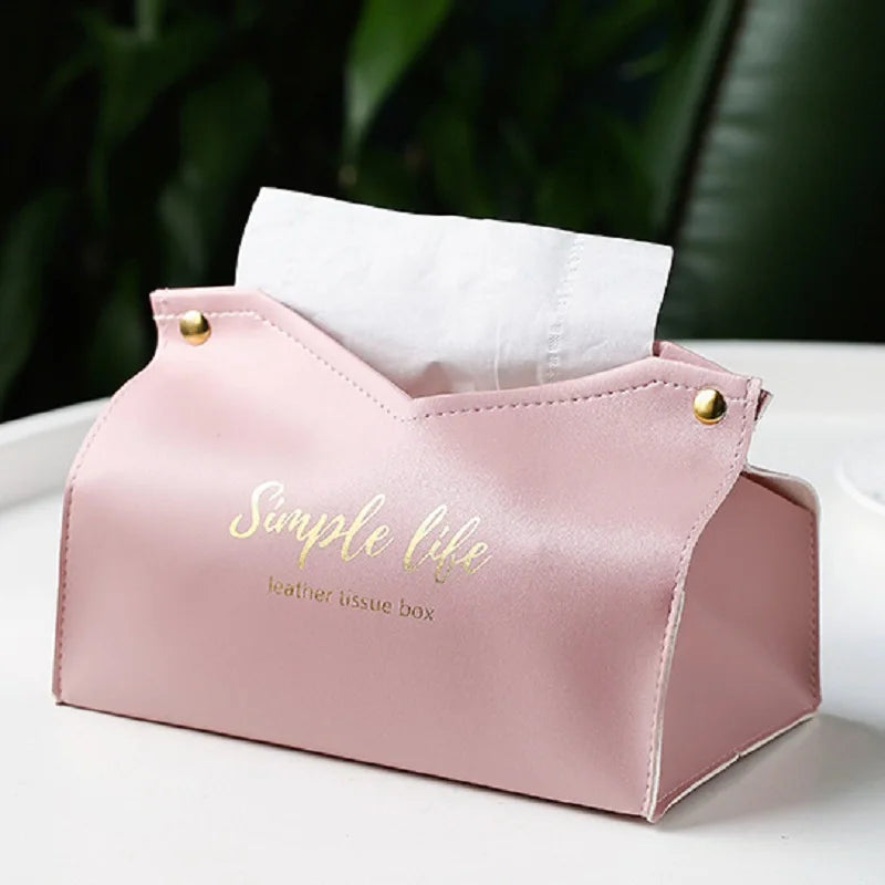 Leather Tissue Box Napkin Holder Car Tissue Box Home Living Room Holder Case Storage Hotel Carton Household Home Large Storage Peaceful Pleasures Health and Wellness Pink