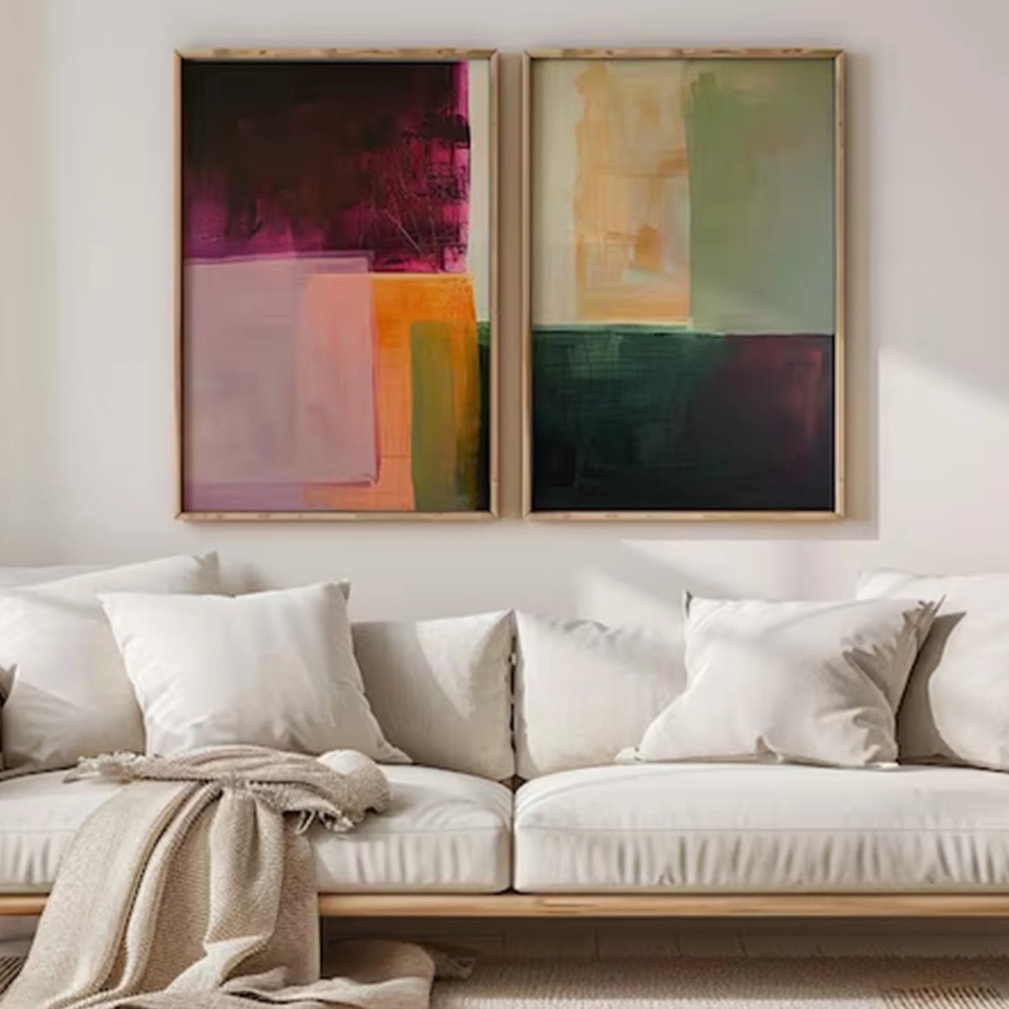 Retro Orange & Green Color Block Canvas Wall Art | 2-Piece