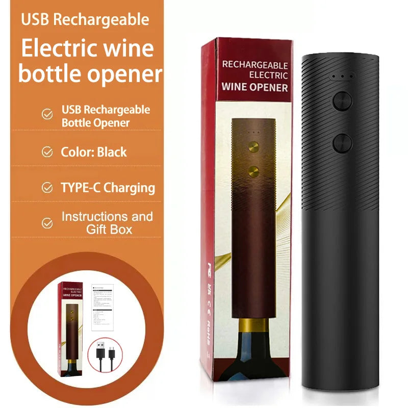 Electric Wine Bottle Opener Automatic Wine Corkscrew Rechargeable Wine Opener One-click Button Wine Tools Bar Kitchen Products Peaceful Pleasures Health and Wellness Black