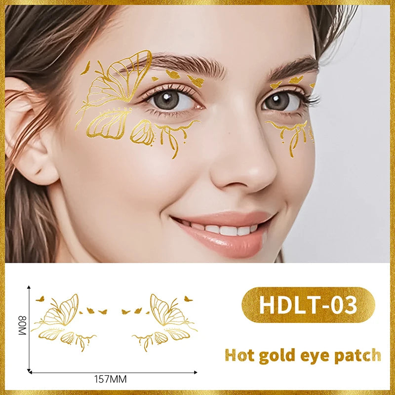 Butterfly Glitter Stickers Face Tattoo Flash Gold Temporary Metalic Tattoos Waterproof Makeup Decals For Girls Party Festival Peaceful Pleasures Health and Wellness 3