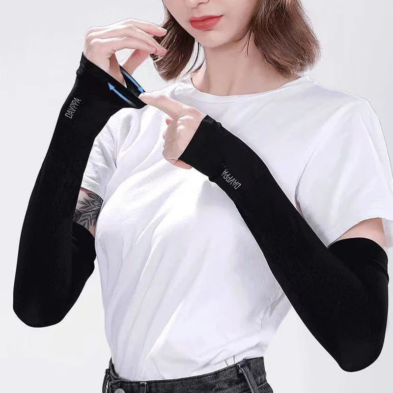 1Pair UV Protection Arm Sleeves for Men Women Summer Driving Sunscreen Ice Silk Cover Hand Protector Half Finger Long Gloves Peaceful Pleasures Health and Wellness
