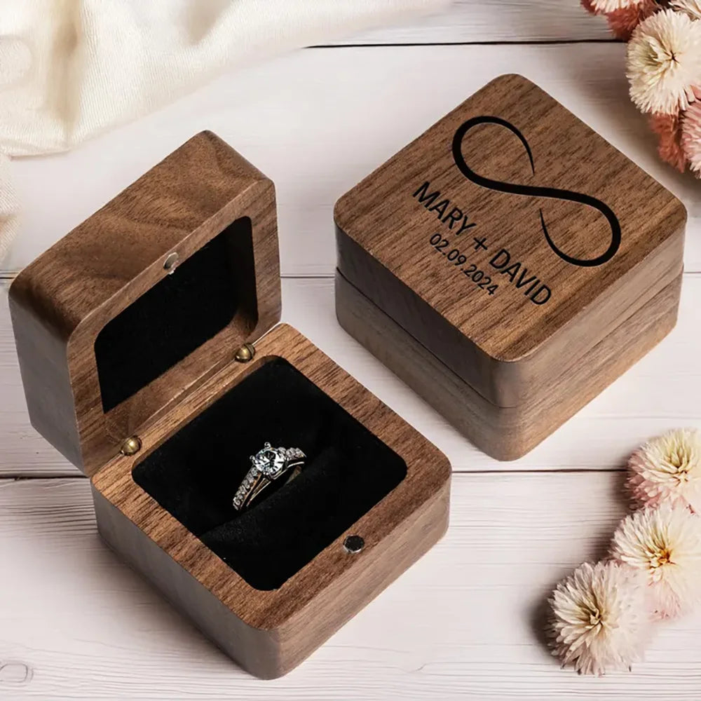Personalized Engraved Wooden Wedding Ring Box | Proposal Gift Wooden Ring Box Peaceful Pleasures Health and Wellness